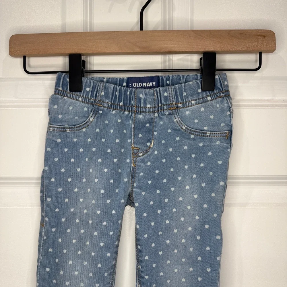 Old Navy Girls Heart‎ Print Jeggings Light Wash Blue Denim Pull On Pants Size 4T
